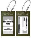 Luggage Tags Business Card Holder by TUFFTAAG - Durable Travel ID Bag Tag, Military Green, 2 Tags