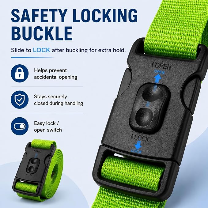 Personalized Luggage Strap with Safety Locking Buckle,8 Pcs Custom Embroidered Names & Text, Adjustable Travel Belt for Suitcases, Prevents Accidental Opening, Ideal for Travel & Gifts(8)