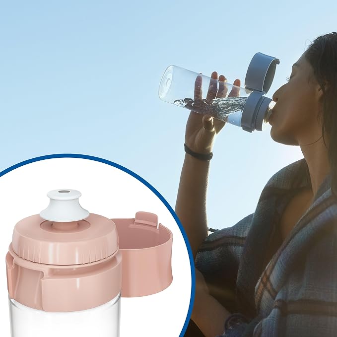 BRITA Water Filter Bottle Apricot (600ml) incl. 2x MicroDisc Filters - portable water filtration bottle for hydration on-the-go, filters chlorine, organic impurities, hormones & pesticides