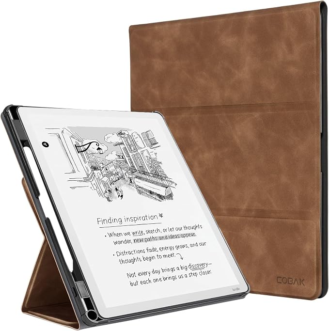 CoBak Case for 11" Kindle Scribe 3rd Generation 2025, Kindle Scribe Colorsoft with Two Viewing Angles - All New PU Leather Cover with Auto Sleep Wake, Pen Holder. Retro Brown