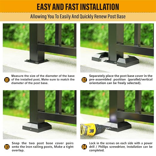 Post Base Cover, Split Type Post Skirt, for Indoor/Outdoor Iron Deck Railing, Stair Post Base Decorative Post Covers Skirt(4, Post-2.5" Base-4.5")