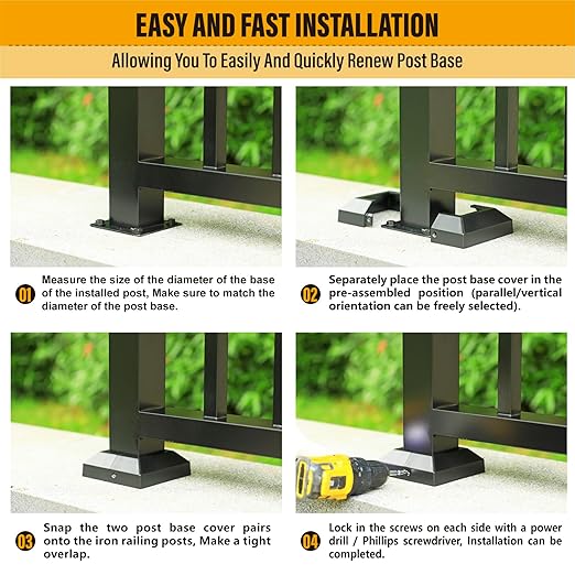 Post Base Cover, Split Type Post Skirt, for Indoor/Outdoor Iron Deck Railing, Stair Post Base Decorative Post Covers Skirt(8, Post-2.5" Base-4.5")