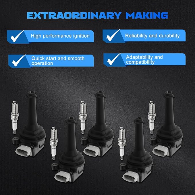 5PCS UF517 Ignition Coils + 5PCS 6619 Iridium Spark Plugs Ignition Coils Pack Fits for 2007-2013 C30, 2004-2011 S40, 2004-2016 S60, 2005-2011 V50 2.4L 2.5L, Coil Pack Set Aftermarket Parts