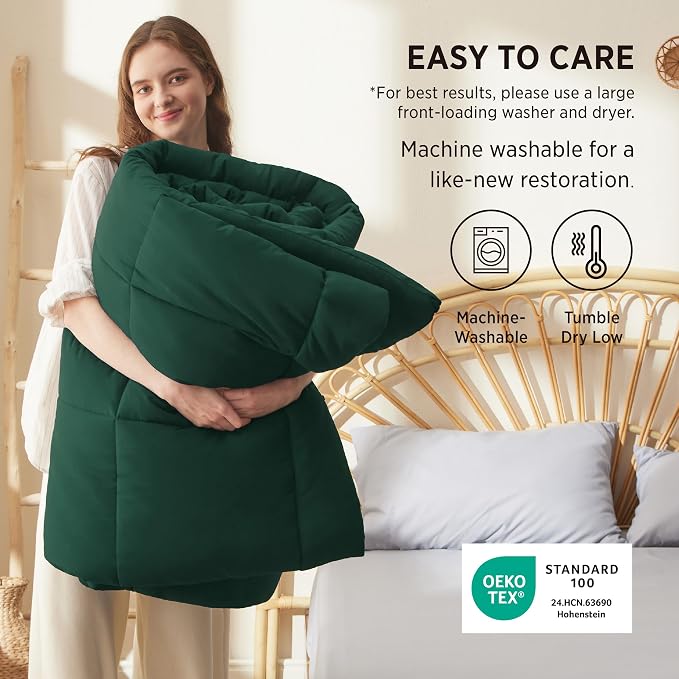 Bedsure Comforter Duvet Insert - Quilted Comforters King Size, All Season Duvet, GentleSoft Down Alternative Bedding, with 8 Tabs, Gifts for Women/Men, Green, King 90 x 102 Inches