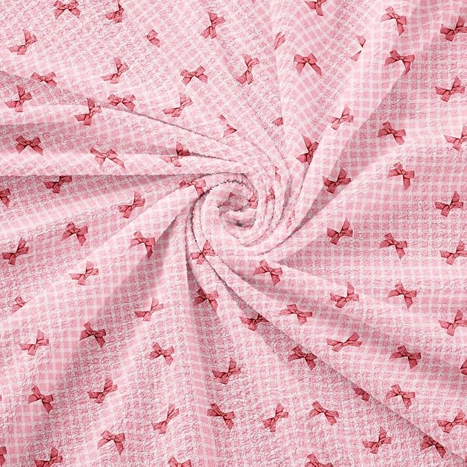 Girls Bow Couch Cushion Covers for Large Dogs Pink Buffalo Plaid Couch Covers Cute Ribbon Bowknot Sofa Cover,Kawaii Grid Lattice Bow Tie Cushion Sofa Furniture Protector for Pets,91" x 150"