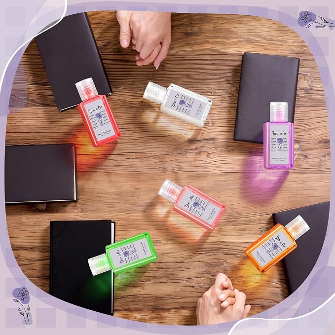 Frienda 24 Pcs Christian Scented Hand Sanitizer and 24 Keychain Holders Gifts for Women Bible Verse Religious Purple Sanitizers Gift for Christian Prayer Mom Pastor Mother's Day Appreciation Gifts