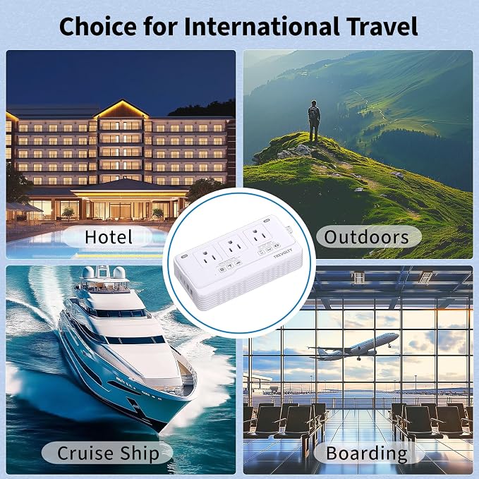 2000W Voltage Converter US to Europe for Hair Dryer, 220V to 110V Converter for European Travel Plug Adapter with 3 AC 2 USBC 2 USBA Ports, Travel Essential with EU UK IT AU Plug (White)