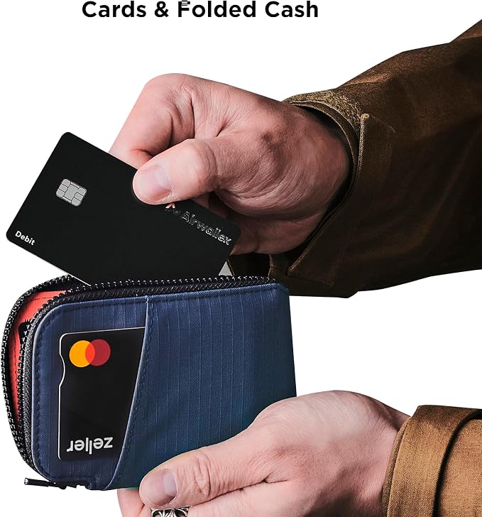 ALPAKA Zip Card Pouch - Card Wallet and Coin Pouch - Holds 12-20 Cards and Cash Holder with Blue Axoflux, RFID Blocking Weatherproof Material