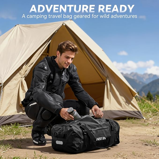 HEETA Waterproof Motorcycle Dry Bag, Waterproof Duffel Luggage Travel Bags with Zippered Closure & Pocket, Shoulder Straps, Large Space for Motorcycling Camping Commuting Boating (Black, 30L)