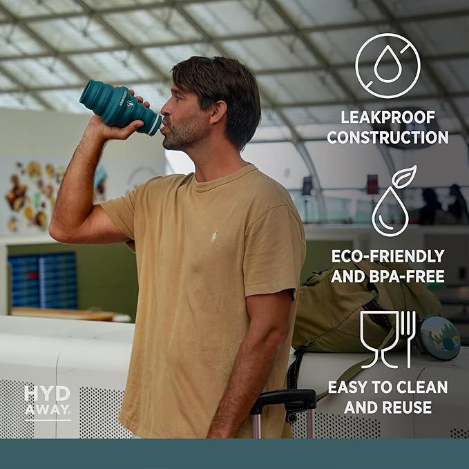 HYDAWAY Hydration Travel Pack - 25oz Collapsible Water Bottle with Flip-Top Lid and Protective Travel Case - BPA-Free, Leak-Resistant, Reusable Bottle for Traveling, Hiking, and Daily Use