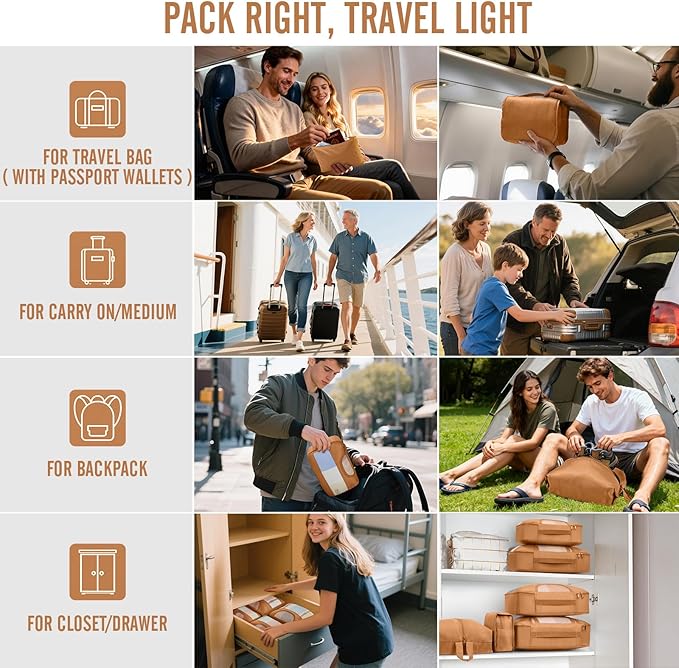 Veken 8 Set Packing Cubes for Travel Essentials, Suitcase Organizer Bags in 4 Sizes, Carry-On Luggage Accessories with Large Laundry Bag & Passport Holder, Must-Have for Airplane, Road Trip & Camping