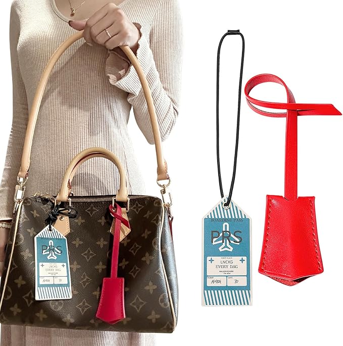 Microfibre Leather Tag for Luggage Bag or Suitcase, Decorative Hang Tag for Speedy 25 30 35 Handbag(Boarding Pass-Red Tag)