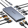 USB C Docking Station Dual Monitor, 15 in 1 Docking Station 3 Monitors with DP 8K, 2 HDMI 4K, 6 USB A/C Ports, 100W PD, Ethernet, Audio, SD/MicroSD, ABIWAZY USB C Hub for Dell/HP/Lenovo