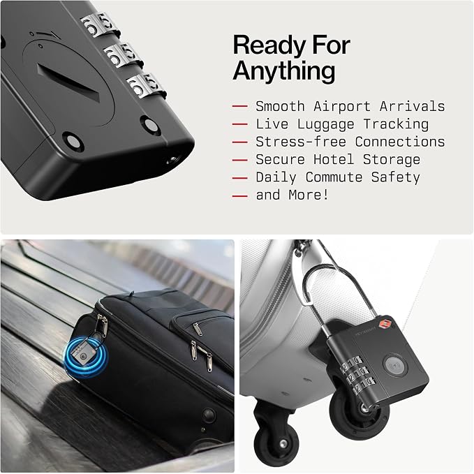 KeySmart SmartLock Tracking Luggage Locks, TSA Locks for Luggage, GPS Tracker, Combination Lock Compatible with Apple Find My App, Best Travel Essentials, Replaceable Non-Rechargeable Battery (5 Pack)