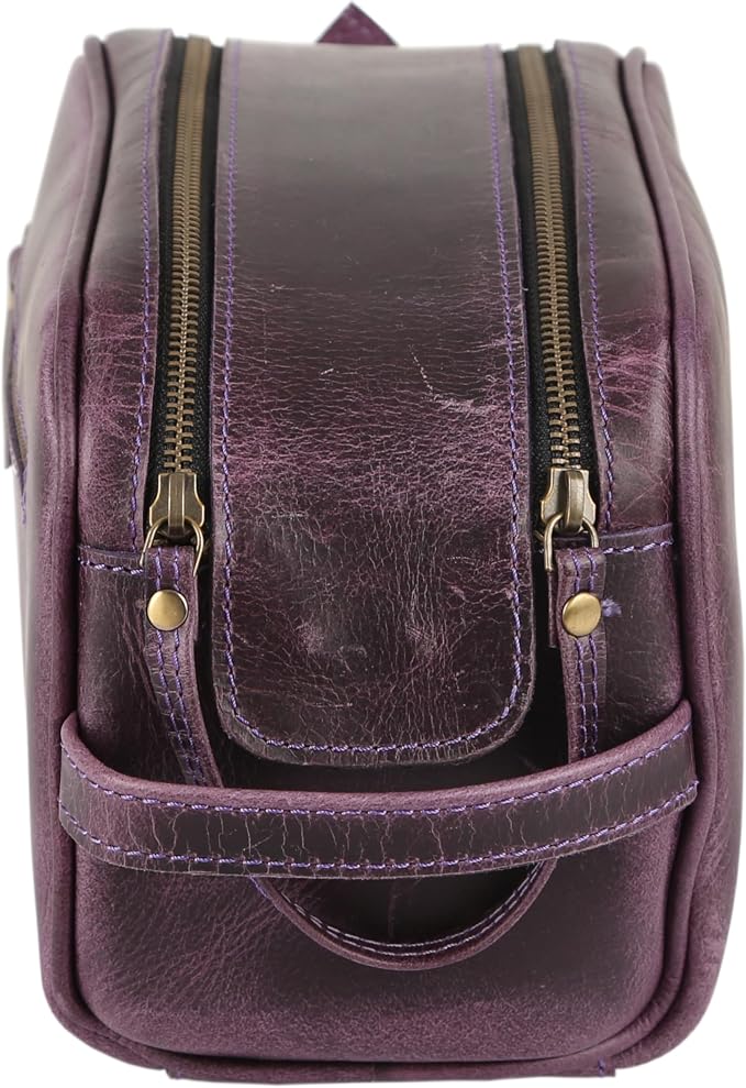 KomalC Travel Toiletry Bag – Premium Leather Dopp Kit for Men & Women with Water-Resistant Lining & Spacious Zippered Organizer
