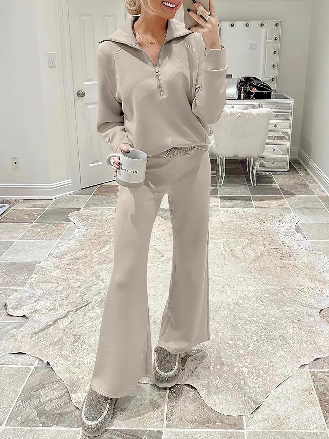 ANRABESS Women’s 2 Piece Outfits Half Zip Sweatshirt & Wide Leg Pants Airport Travel Lounge Matching Sets Sweatsuits Clothing