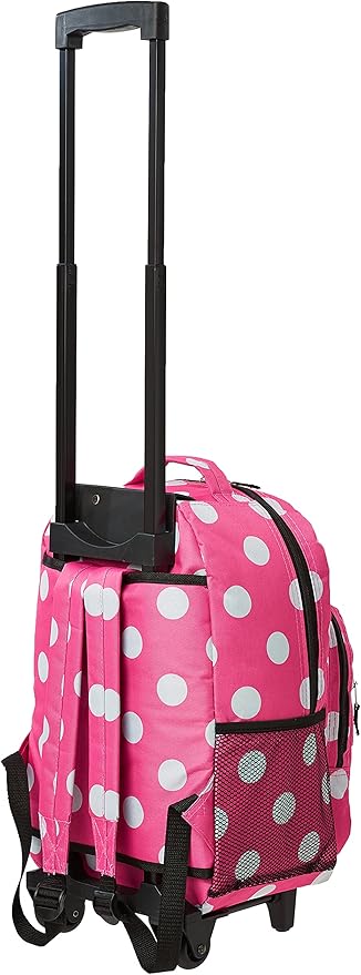 Rockland Double Handle 17" Rolling Backpack, Pink Dot