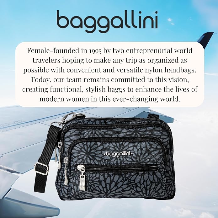 Baggallini Triple Zip Small Crossbody Bag for Women - Lightweight Convertible Fanny Pack Belt Bag