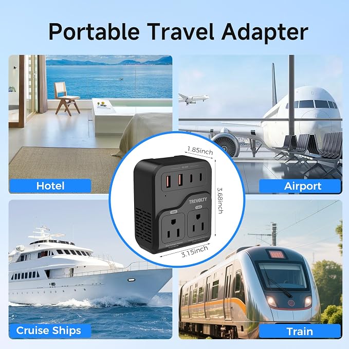 2000W Voltage Converter US to Europe, 220V to 110V Converter for Hair Dryer, 7-in-1 European Travel Plug Adapter with 3AC/2USB-A/2USB-C (PD20W), Travel Essentials with Type ABCE/FGI (Black)