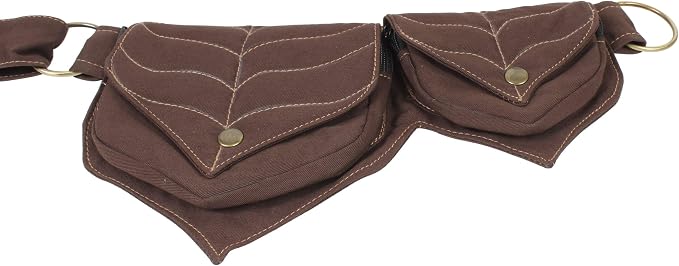 Cotton two Leaf Pocket Waist Belt-Brown
