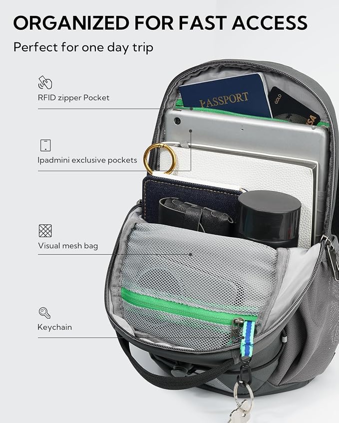 WATERFLY Small Crossbody Sling Bag: RFID Blocking Anti Theft Sling Backpack Chest Bag Travel Hiking Daypack Man Woman