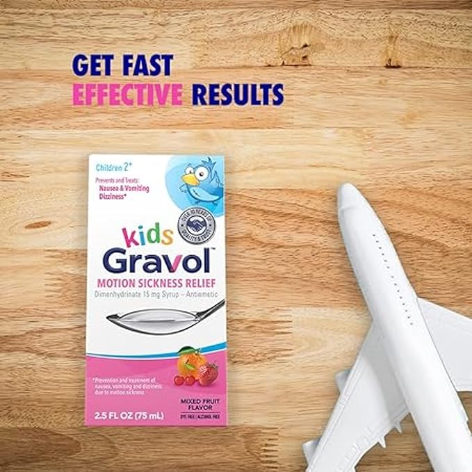 Gravol Kids Liquid for Motion Sickness Relief and Nausea Prevention, 2.5 fl oz (75 ml) (Pack of 2)