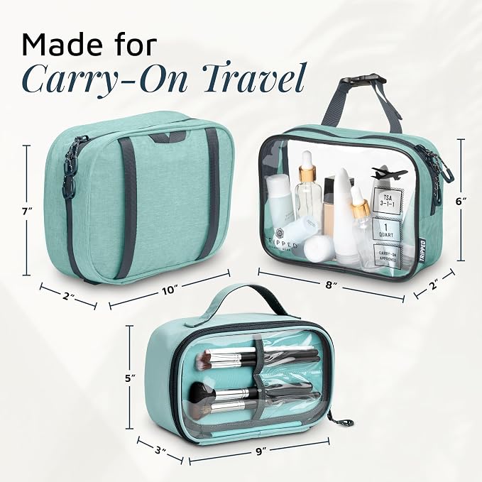 Toiletry Bag Kit 3 Piece Set: Hanging Travel Toiletry Bag + 311 TSA Cosmetic Liquid Bag + Accessory Organizer Pouch