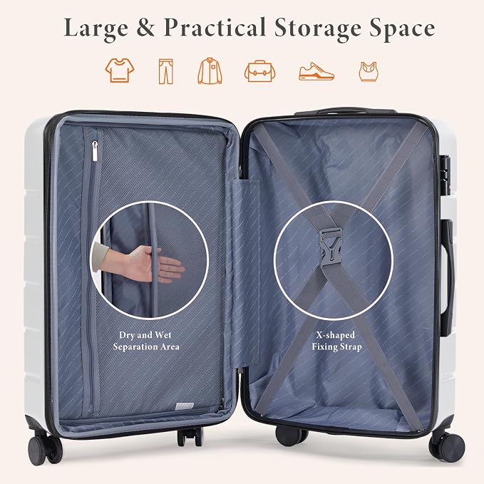 Sweetcrispy 28 Inch Carry on Luggage, Hard Shell ABS Suitcase with Double Spinner Wheels, Lightweight Expandable Rolling Suit Case with TSA Lock, Cream White