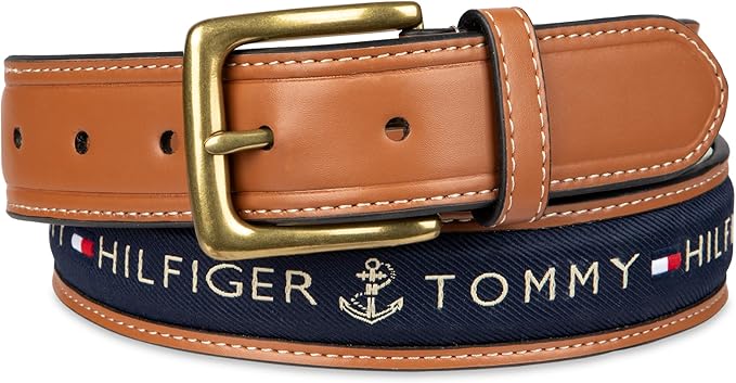 Tommy Hilfiger Men's Fabric Inlay Casual Belt With Classic Harness Buckle