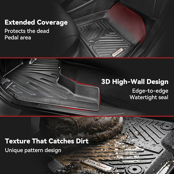 YITAMOTOR Floor Mats Fit for 2018-2025 Ford Expedition/Expedition Max (Only for 8 Passenger) with 2nd Row Bench Seat, All-Weather Custom Front 1st & 2nd 3rd Black Floor Liner Set