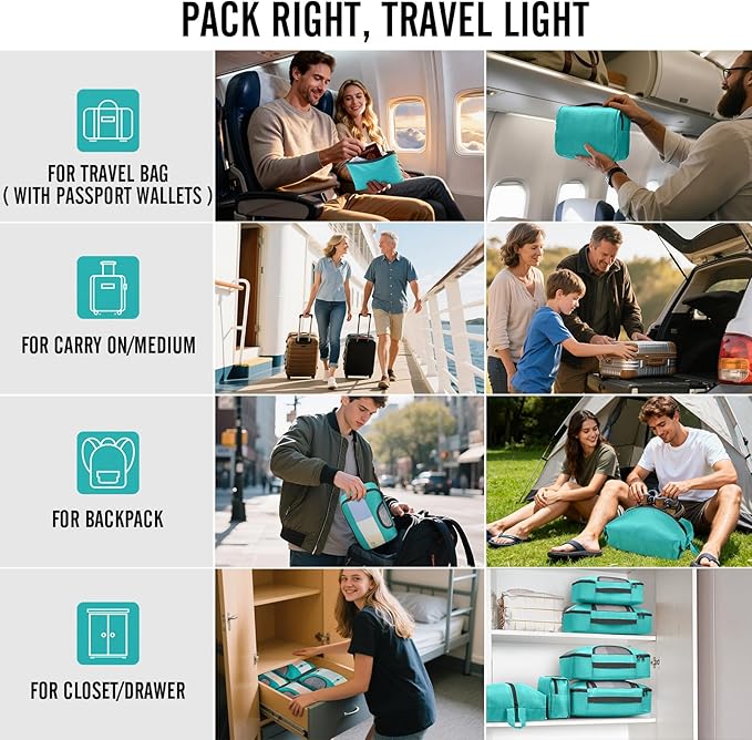 Veken 8 Set Packing Cubes for Travel Essentials, Suitcase Organizer Bags in 4 Sizes, Carry-On Luggage Accessories with Large Laundry Bag & Passport Holder, Must-Have for Airplane, Road Trip & Camping