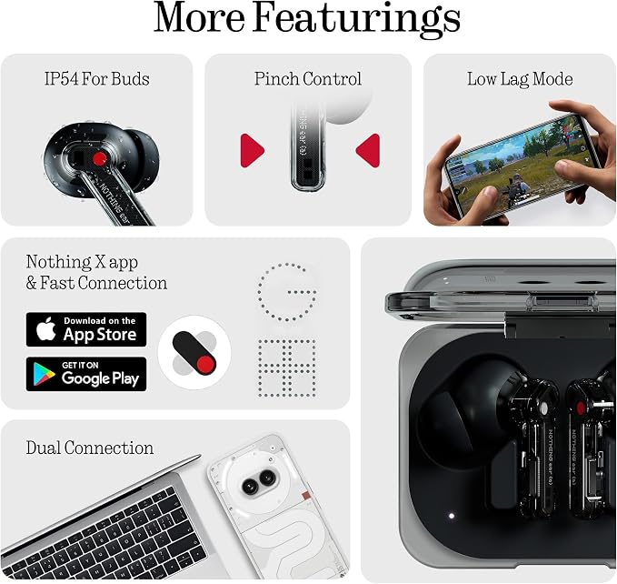 Nothing Ear (a) Wireless Earbuds, 45dB Hybrid Noise Cancelling Earbuds, Hi-Res Audio, Advanced Equaliser, Dual Connect, 6 Mics, 42.5H Playtime Ear Buds Wireless Bluetooth, Black