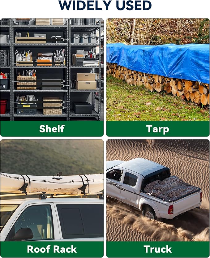 24 Inch Adjustable Rubber Bungee Cords, Easy to Adjust from 6" to 24", Black Bungee Straps with 1.9X Stretch, Rubber Tarp Straps with Crimped S Hooks for Cargo, Tarps, Van, Truck, Motorcycle (8 Pcs)