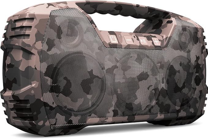 IPX7 Waterproof Outdoor Bluetooth Speaker, Wireless, 90W(Peak), 32H Playtime, Floating Design, Deep Bass & Loud Stereo Sound, Portable with Handle, Rugged for Pool, Beach, Kayaking, Hiking, Camo