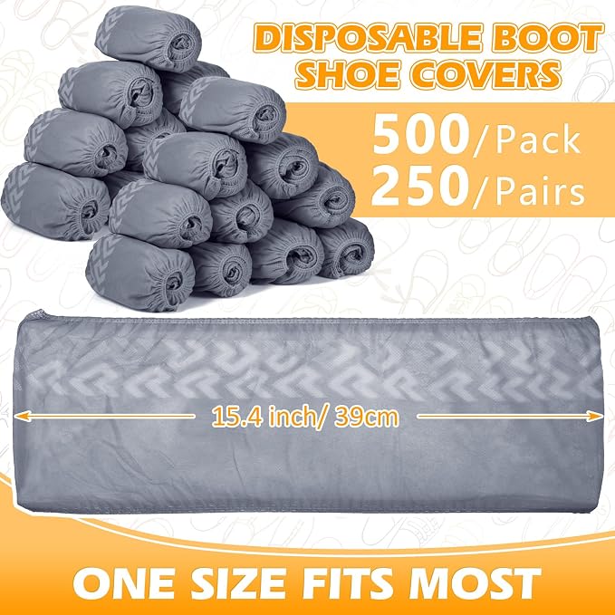 Leumoi 500 Pcs Disposable Boot Covers Bulk Non Slip Disposable Shoe Covers Large Durable Non Woven Shoe Protector for Indoors, Home, Floors and Shoes, One Size Fits Most(Grey)