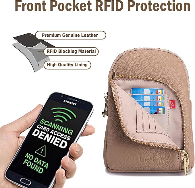 INICAT RFID Blocking Sling Bag, Anti Theft Crossbody Bag for Women Compact Travel Purses Vegan Leather