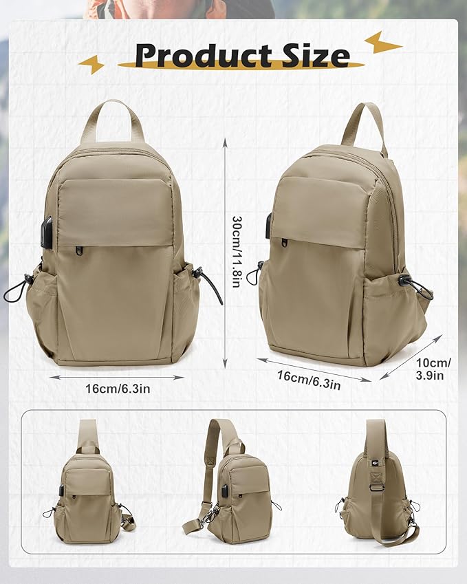SEAFEW Brown Sling Crossbody Bag for Men Women, Tactical Backpack Shoulder Daypack Mini Anti-Theft Cross Body Motorcycle Chest Bags, Small One Strap Fanny Back Pack for Casual Travel Hiking Sport Gym
