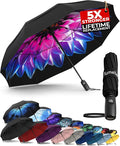 TUMELLA Strongest Windproof Travel Umbrella (Compact, 100MPH Wind-Tested), Light, Portable, One-Handed Use, Automatic Folding Rain Umbrella, Durable, Premium Grip, Fits Car & Backpack