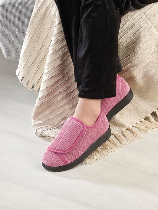 Silvert's Adaptive Clothing & Footwear Silverts Women's Extra Wide Adjustable Slippers Easy Closure Diabetic House Shoes Non Slip Comfort