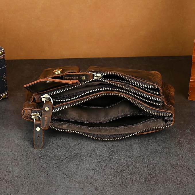 Genuine Leather Hiking Riding Travel Fanny Waist Pack Small Phone Pouch For Men Women FB811-29 (100% Leather-Brown)
