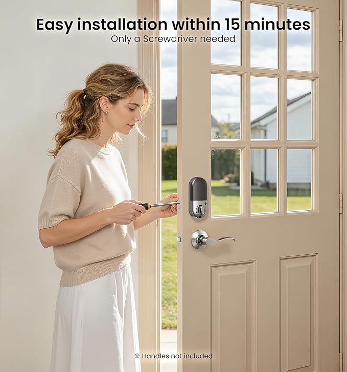 Veise RZ07 Fingerprint Smart Lock, 7-in-1 Smart Locks for Front Door, Keyless Entry Door Lock with App Control & Auto-Lock, Biometric Electronic Touchscreen Keypad Deadbolt, Satin Nickel