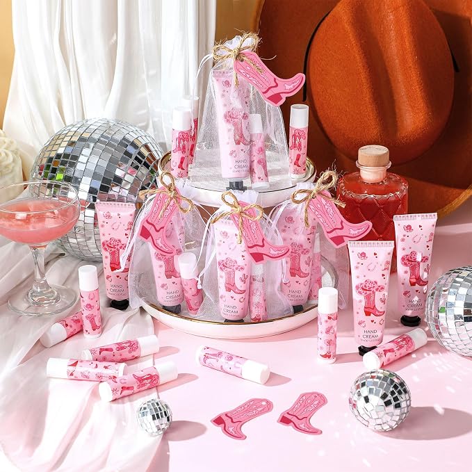 48 Sets Cowgirl Party Favors Western Theme Party Gifts for Guests Disco Cowgirl Boots Bachelorette Baby Bridal Shower Gifts Include 48 Hand Cream and 48 Lip Balm Bulk for Last Rodeo Supplies