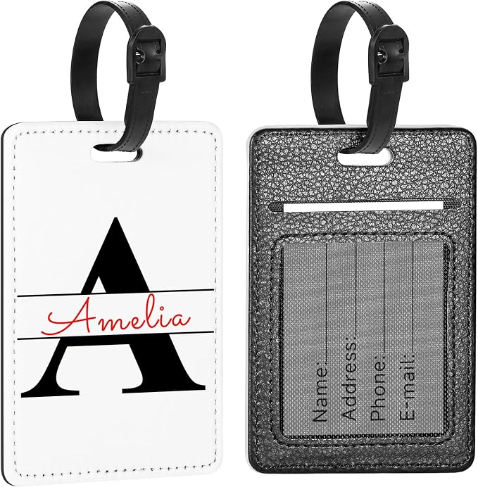 Personalized Leather Luggage Tags for Suitcase, Custom Golf Bag Tag Travel Labels Name Identifiers with Strap for Women Men Customized Your Own Text Photo Logo
