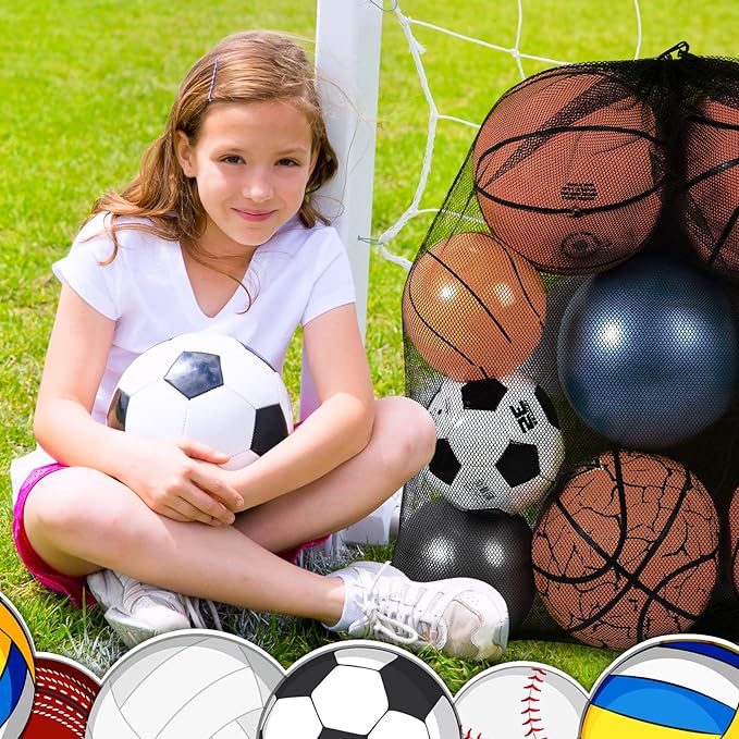 Woanger 3 Pcs Thickened Extra Large Sports Ball Bag Mesh Soccer Net Ball Bag Drawstring Bags Team Work for Holding Basketball, Volleyball, Baseball with Shoulder Strap, 35.4 x 27.5 Inch