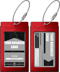 Luggage Tags Business Card Holder by TUFFTAAG - Durable Travel ID Bag Tag, Red Steel, 2 Tags