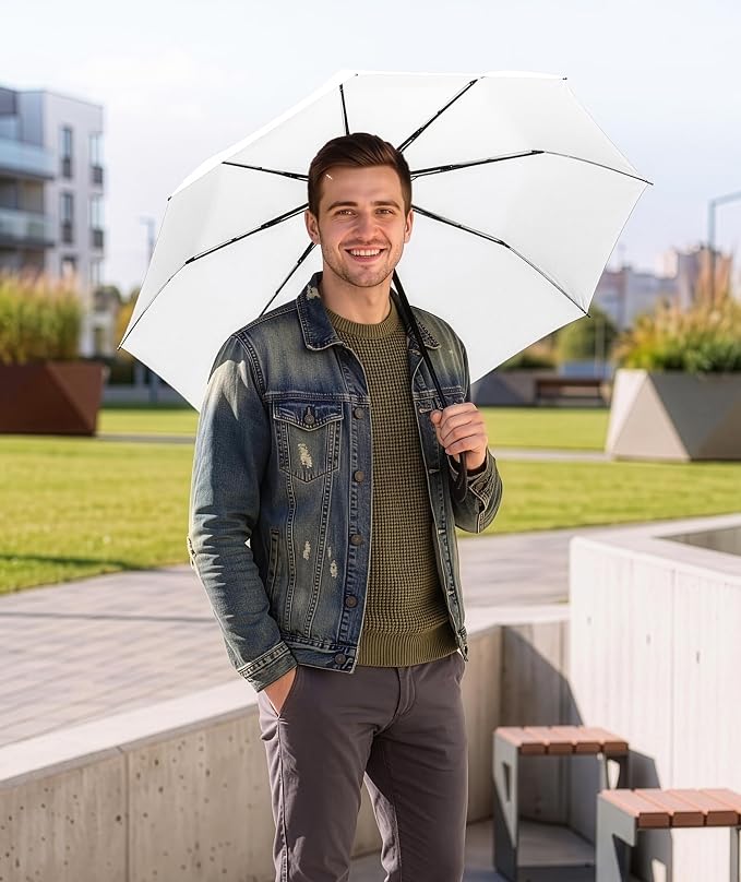 Rain-Mate Windproof Compact Umbrellas for Rain - Strong Reinforced Fiberglass Rib Design & Auto Open & Close - Portable Folding Travel Umbrella - Lightweight & Packable for Women & Men, Easy Collapse