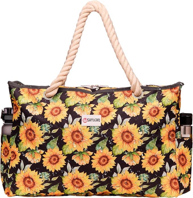 Beach Bag and Pool Bag Has Cooler Pocket, 7 Pockets Total, Zip Top. Family Size Waterproof Beach Tote