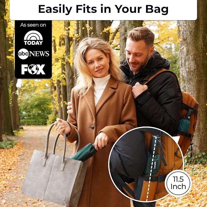 TUMELLA Strongest Windproof Travel Umbrella (Compact, 100MPH Wind-Tested), Light, Portable, One-Handed Use, Automatic Folding Rain Umbrella, Durable, Premium Grip, Fits Car & Backpack