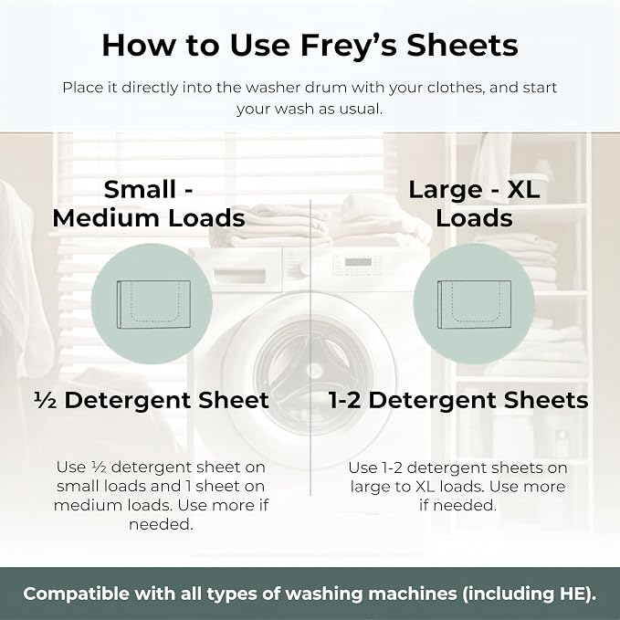FREY Plant-Derived Laundry Detergent Sheets, 60-Count (Pack of 2) – Eco-Friendly Liquidless Detergent Strips, Travel-Friendly Biodegradable Eco-Sheets (Cedar Grove)