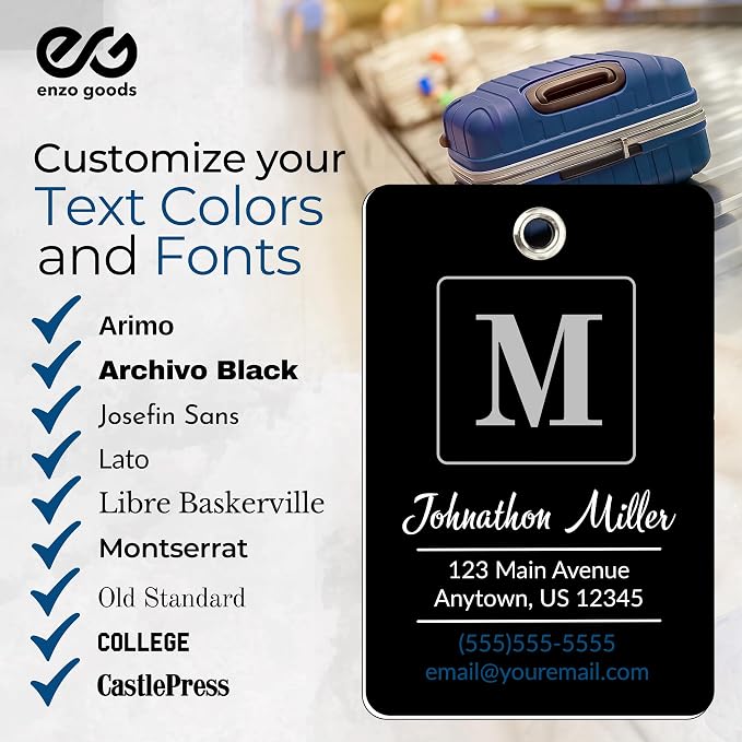 Personalized Luggage Tag | Custom Luggage Tags for Suitcases | Kids Backpack Tag | 10 Color Options & Choose Font, Font Color